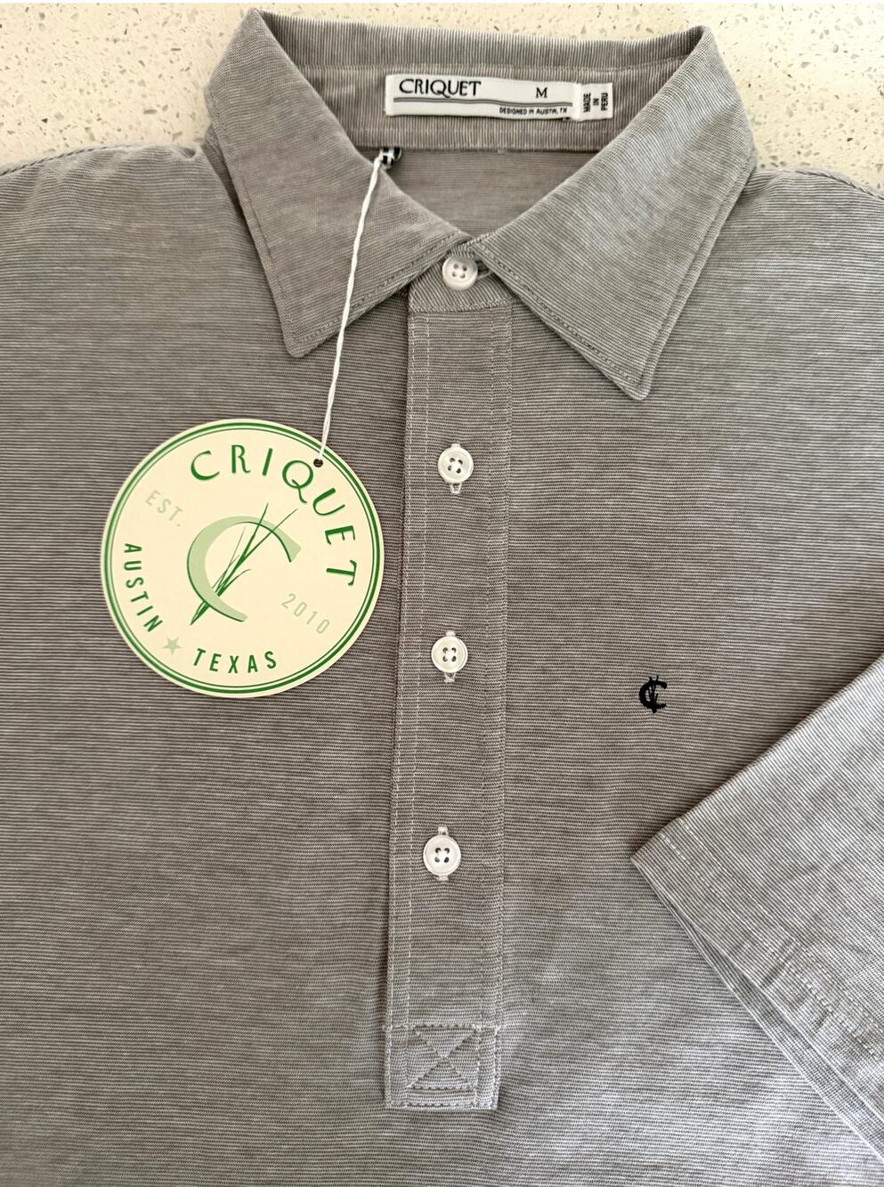 Criquet Polo Shirt Gray Heathered Medium 100% Organic Cotton Golf NWT